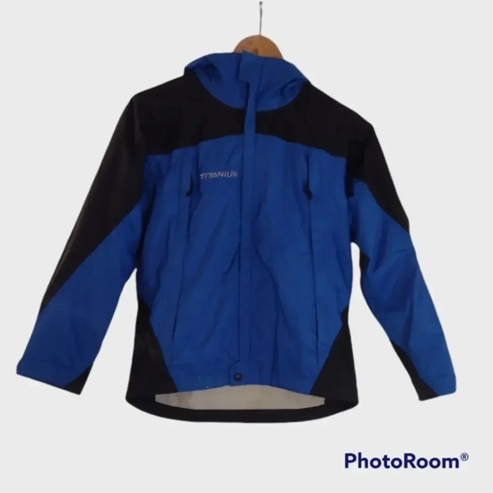 COLUMBIA‎ Titanium Light Weight Blue Hooded Rain Jacket Size 10/12 youth
